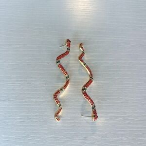 snake earrings red and black rhinestones
